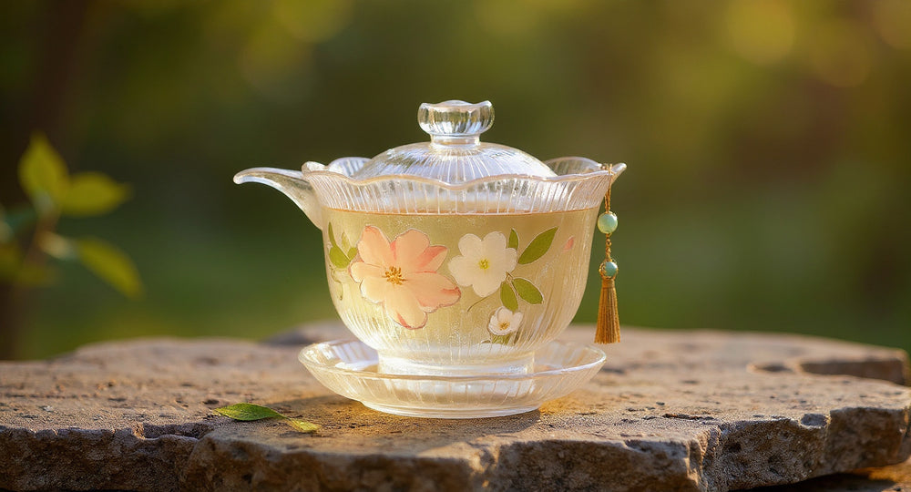 Handmade Lotus Glass Tea Set Real Pressed Flowers Zen Botanical Teacup 400ml Tassel