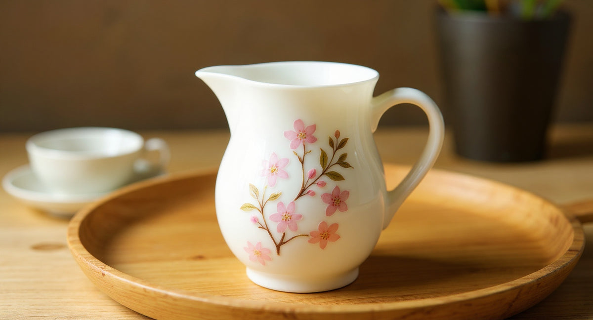 Handmade Bone China Fairness Pitcher Real Preserved Flowers | Gongfu Tea | Eco Floral Art