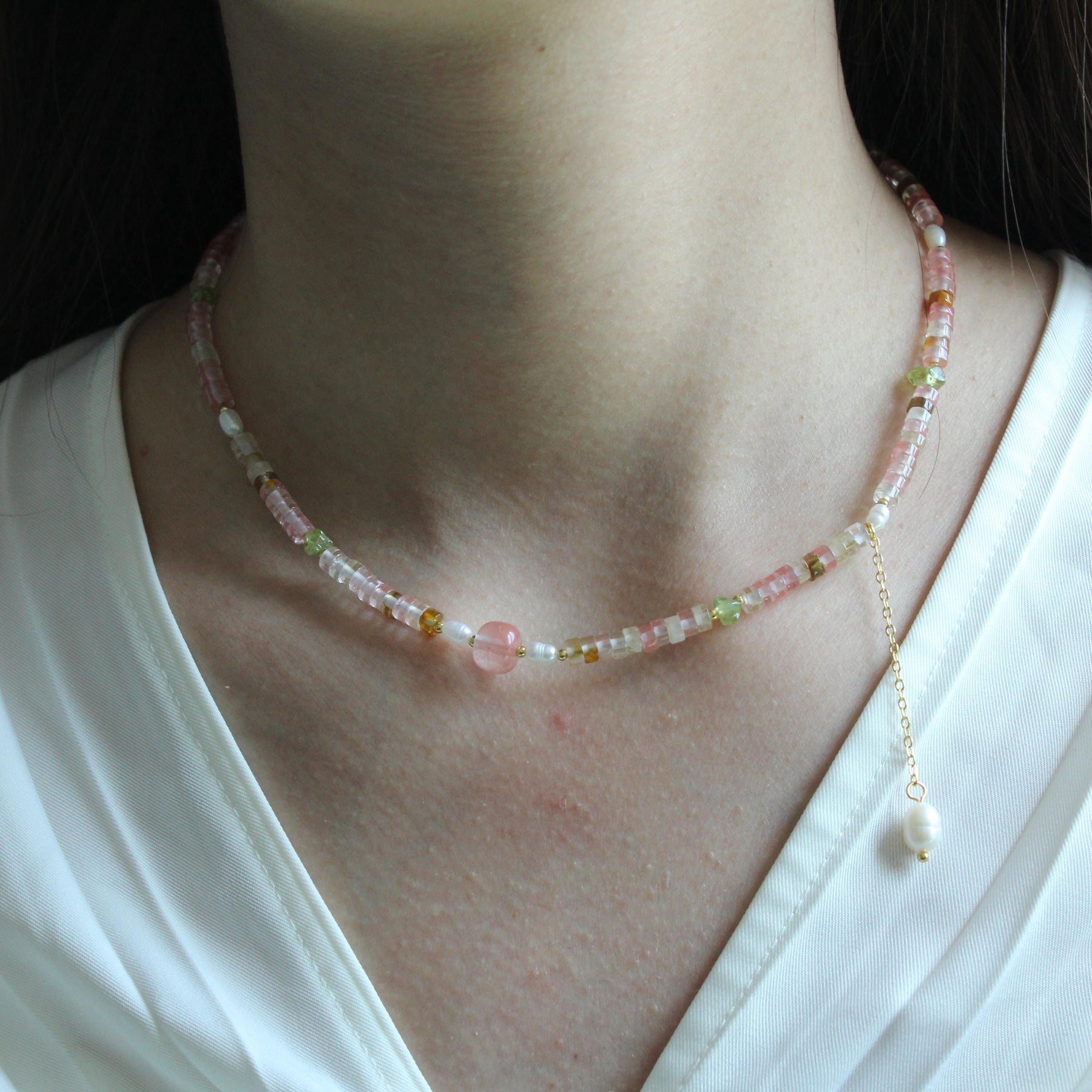 Dainty Peridot Choker,August Birthstone Necklace,natural green gemstone,Genuine Green Gemstone Choker,Gift for her, pearl necklace