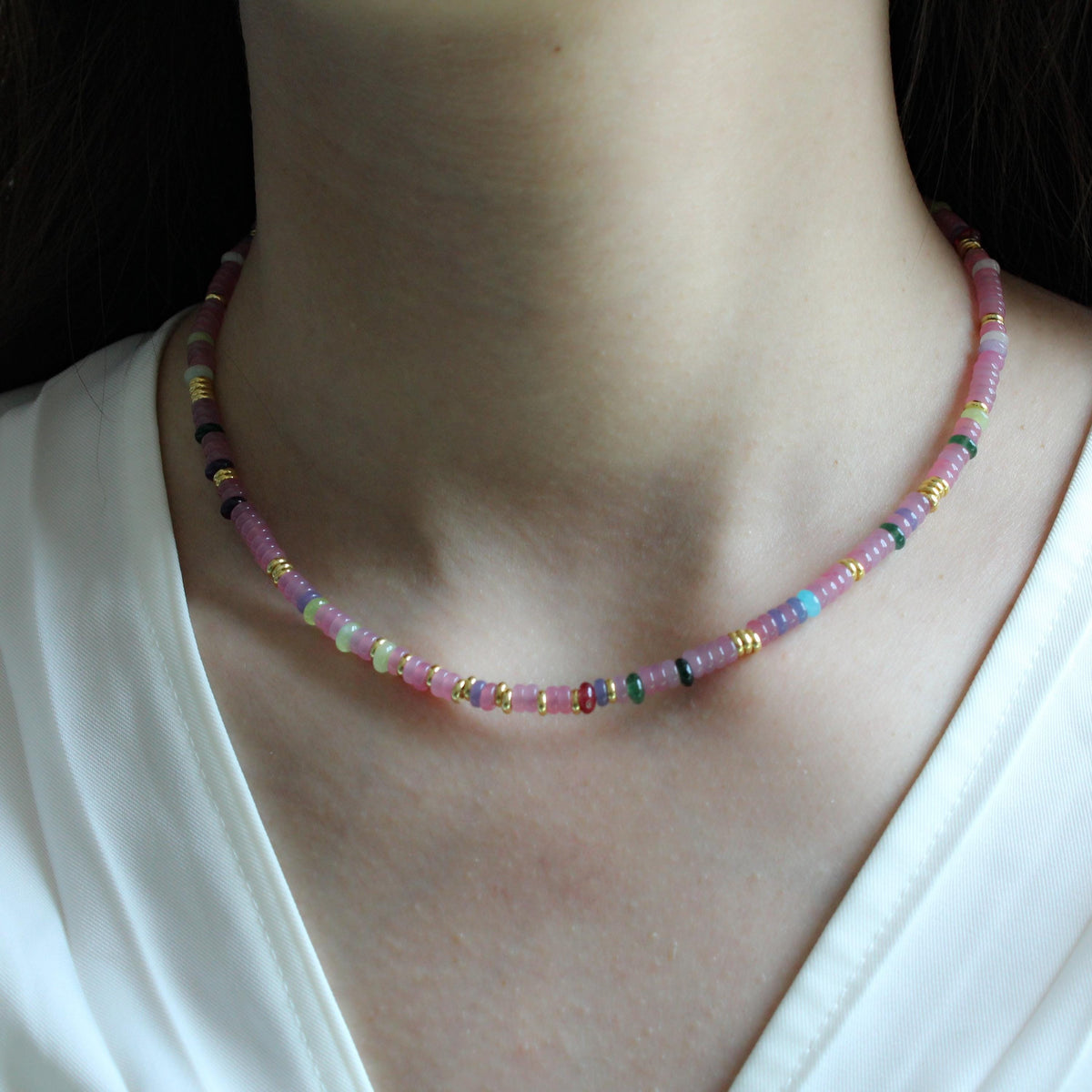 Multi Color Jade Necklace,Colorful Necklace,Colorful Jewelry,Minimalist Necklace, Gift for Her,Handmade Gemstone Jewelry,
