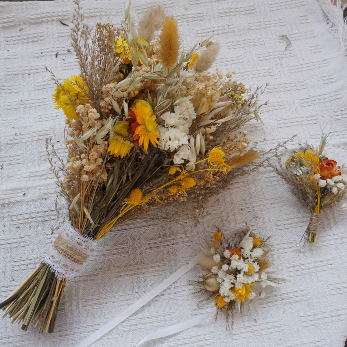 yellow color brideand bridesmaid bouquet
