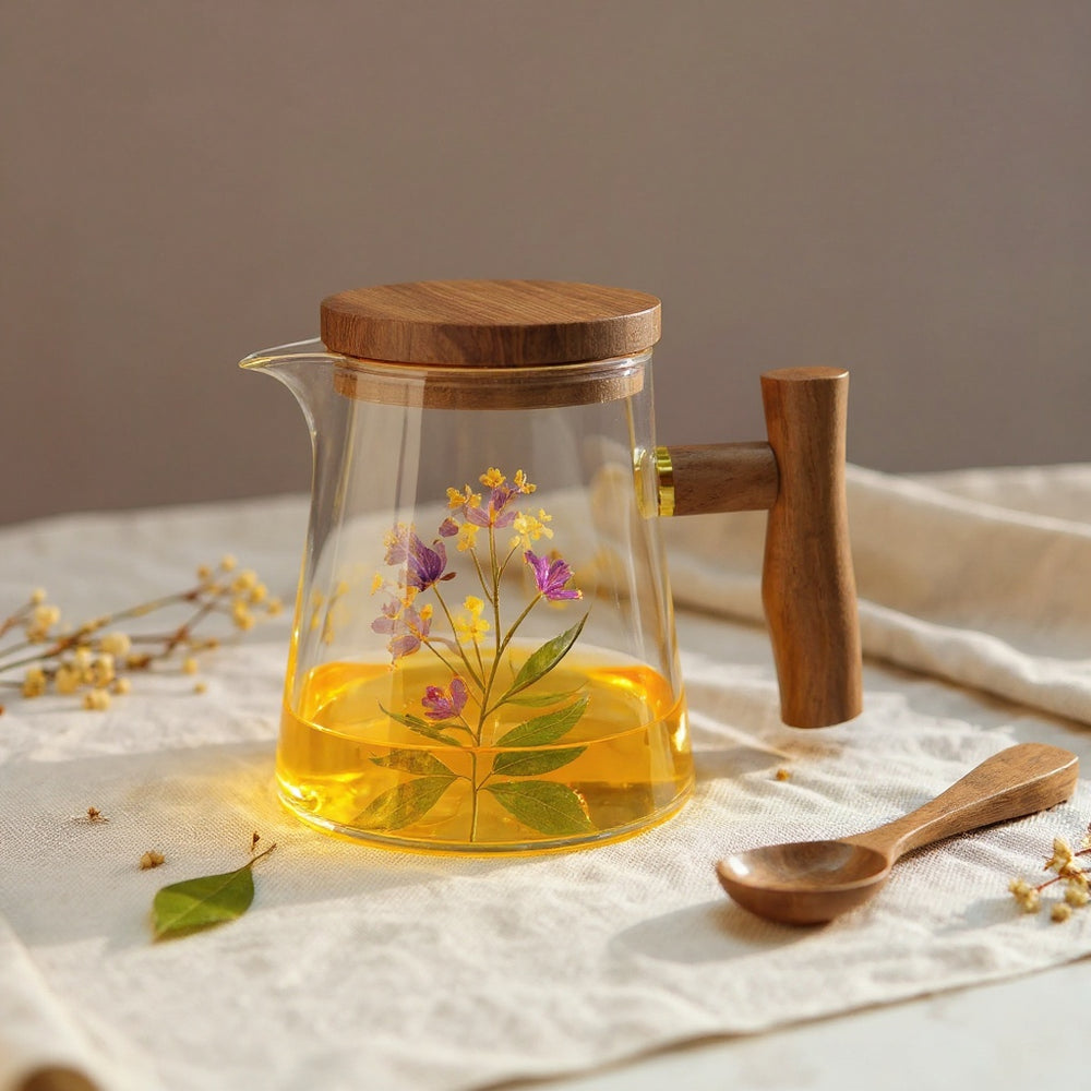 Sustainable artisan mug with wooden spoon set on natural background