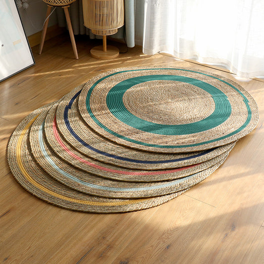 Round Rattan Cat Scratching Mat |   Natural Wood Tone Floor Rug |   Handwoven Tatami Carpet |   Bedside Bay Window Grass-Weave Mat for Cats