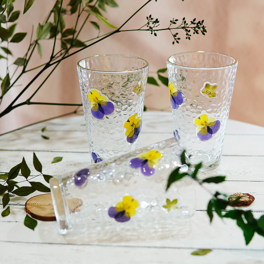 Handcrafted Premium Real-Flower Home Glass Cup