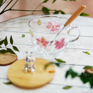 Premium Breakfast Glass Cup with Real Flowers