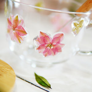 Premium Breakfast Glass Cup with Real Flowers