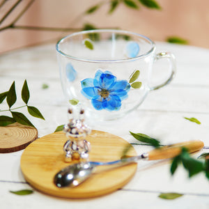 Premium Breakfast Glass Cup with Real Flowers