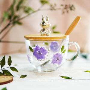 Premium Breakfast Glass Cup with Real Flowers