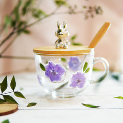 Premium Breakfast Glass Cup with Real Flowers