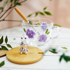 Premium Breakfast Glass Cup with Real Flowers