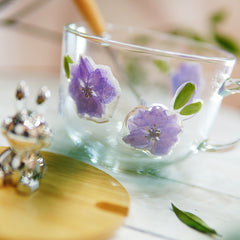 Premium Breakfast Glass Cup with Real Flowers