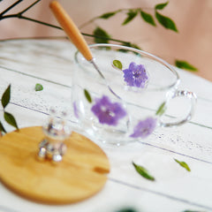 Premium Breakfast Glass Cup with Real Flowers
