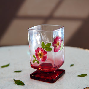 Short Square Glass Cup with Real Preserved Flowers