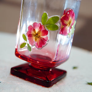 Short Square Glass Cup with Real Preserved Flowers