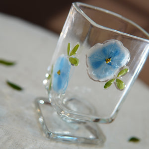 Short Square Glass Cup with Real Preserved Flowers