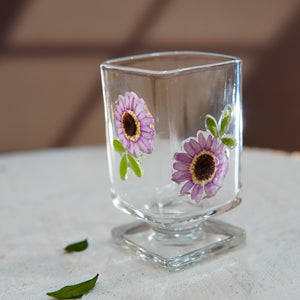 Short Square Glass Cup with Real Preserved Flowers