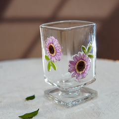 High-End Short Square Whiskey Glass with Real Flowers