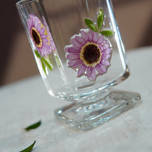 Short Square Glass Cup with Real Preserved Flowers