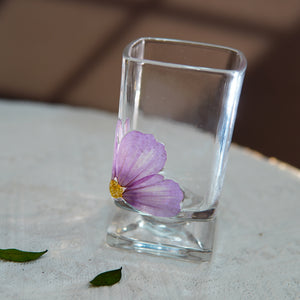 Short Square Glass Cup with Real Preserved Flowers