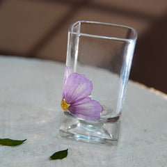 High-End Short Square Whiskey Glass with Real Flowers