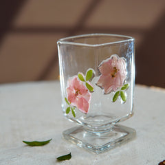 High-End Short Square Whiskey Glass with Real Flowers