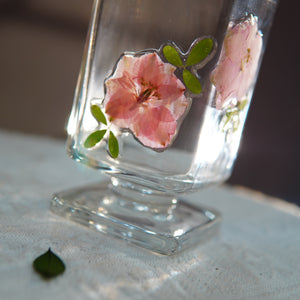 Short Square Glass Cup with Real Preserved Flowers