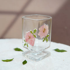 High-End Short Square Whiskey Glass with Real Flowers