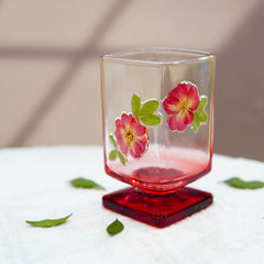 High-End Short Square Whiskey Glass with Real Flowers