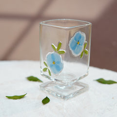 High-End Short Square Whiskey Glass with Real Flowers
