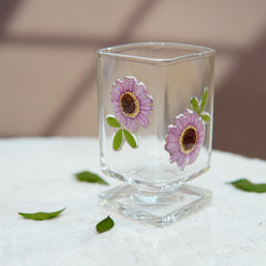 High-End Short Square Whiskey Glass with Real Flowers
