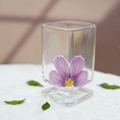 High-End Short Square Whiskey Glass with Real Flowers