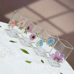 High-End Short Square Whiskey Glass with Real Flowers