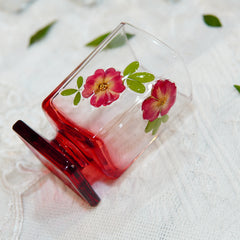 High-End Short Square Whiskey Glass with Real Flowers