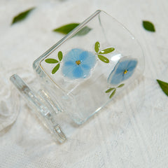 High-End Short Square Whiskey Glass with Real Flowers