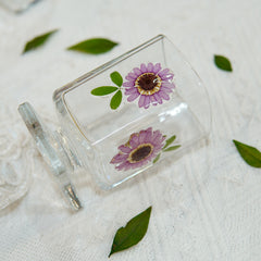 High-End Short Square Whiskey Glass with Real Flowers