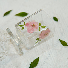 High-End Short Square Whiskey Glass with Real Flowers