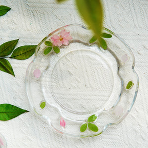 Handcrafted Pressed-Flower Relief Glass Coffee Cup Saucer