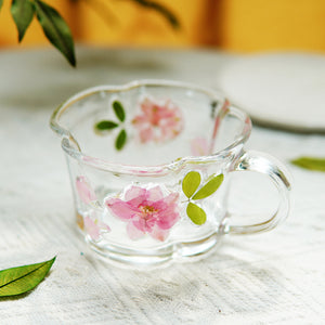 Handcrafted Pressed-Flower Relief Glass Coffee Cup Saucer