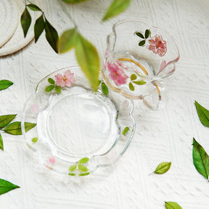 Handcrafted Pressed-Flower Relief Glass Coffee Cup Saucer