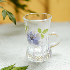 Handcrafted Floral Glass Cup with Real Preserved Flowers
