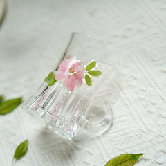 Handmade Beaded-Handle Real-Flower Luxury Glass Cup