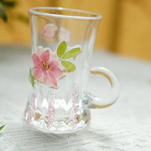 Handcrafted Floral Glass Cup with Real Preserved Flowers