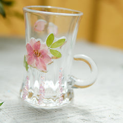 Handmade Beaded-Handle Real-Flower Luxury Glass Cup