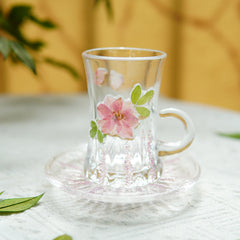 Handmade Beaded-Handle Real-Flower Luxury Glass Cup