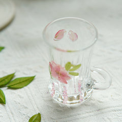 Handmade Beaded-Handle Real-Flower Luxury Glass Cup