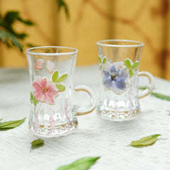 Handmade Beaded-Handle Real-Flower Luxury Glass Cup