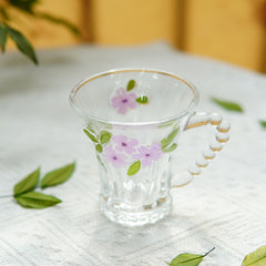 Handmade Beaded-Handle Real-Flower Luxury Glass Cup