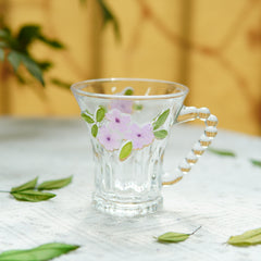 Handmade Beaded-Handle Real-Flower Luxury Glass Cup