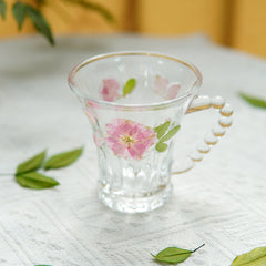 Handmade Beaded-Handle Real-Flower Luxury Glass Cup