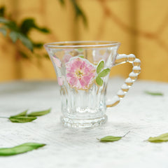 Handmade Beaded-Handle Real-Flower Luxury Glass Cup